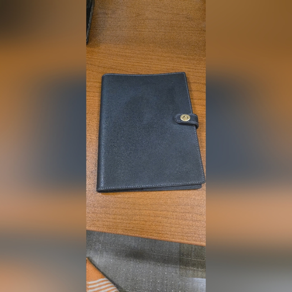 Coach Black Leather Notebook  with Gold Turn-Lock